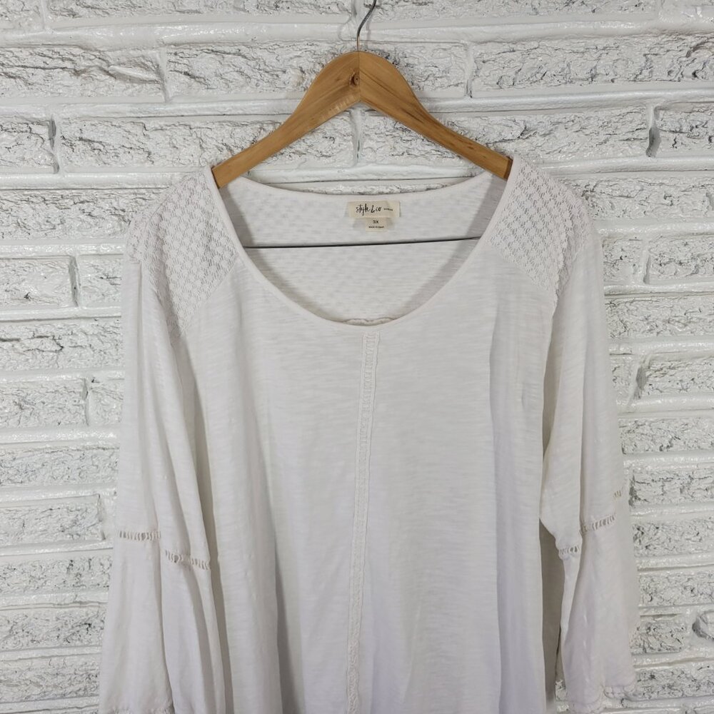 Style & Co Women's 3X Top White 100% Cotton 3/4 Bell Sleeve Pullover WHI38E - Picture 3 of 12